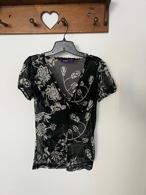 Mexx Black Sheer Floral V-Neck Layering Blouse